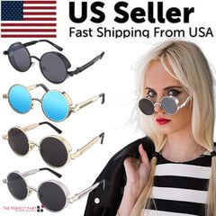 Retro Round Polarized Gothic Steampunk Sunglasses