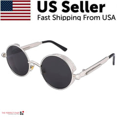 Retro Round Polarized Gothic Steampunk Sunglasses