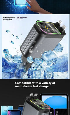 4-in-1 Car Mobile Phone Fast Charger w 2 Telescopic Strip Lines