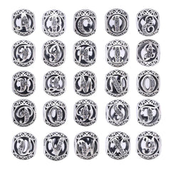 S925 Silver Beads w Stone Inlaid Alphabet