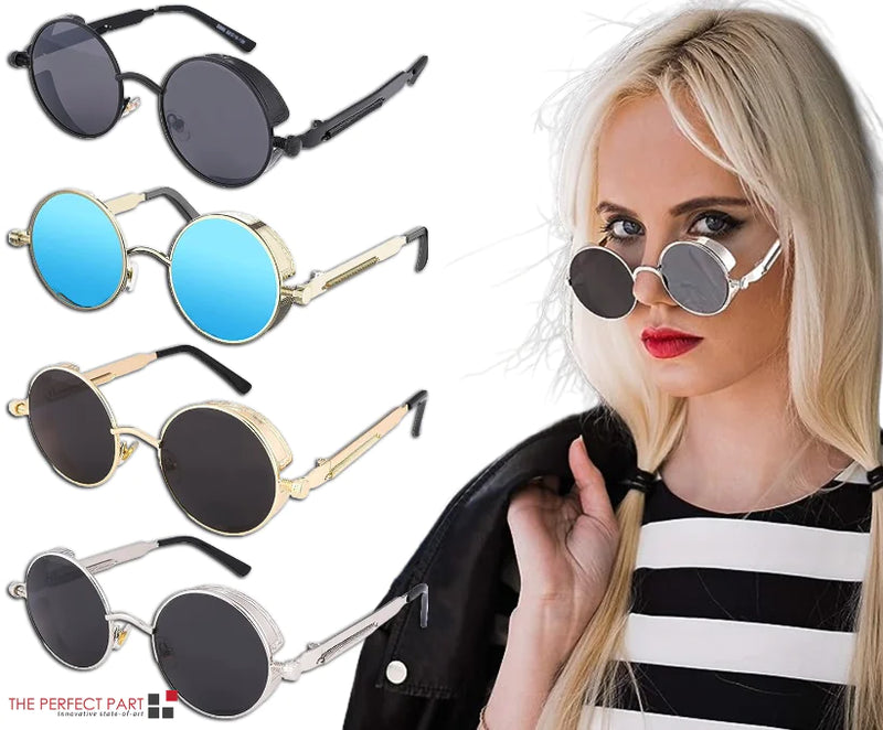 Retro Round Polarized Gothic Steampunk Sunglasses