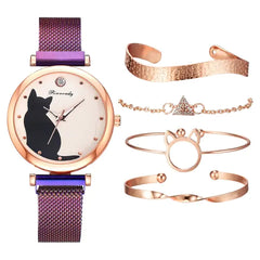 Fashionable Feline Watch Set for Women