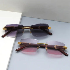 Vintage Wooden Rimless Sunglasses