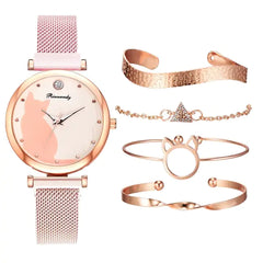 Fashionable Feline Watch Set for Women