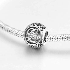 S925 Silver Beads w Stone Inlaid Alphabet