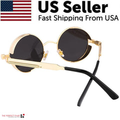 Retro Round Polarized Gothic Steampunk Sunglasses