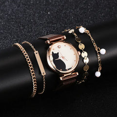 Fashionable Feline Watch Set for Women