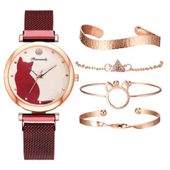 Fashionable Feline Watch Set for Women