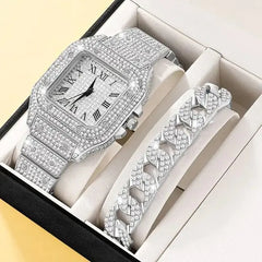 Women's Rhinestone Watch & Bracelet - 2-Piece Set