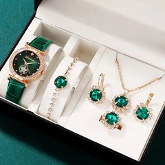 6-Piece Green Luxury Quartz Watch Set