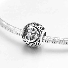 S925 Silver Beads w Stone Inlaid Alphabet