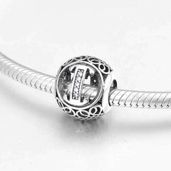 S925 Silver Beads w Stone Inlaid Alphabet