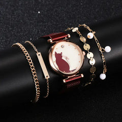 Fashionable Feline Watch Set for Women