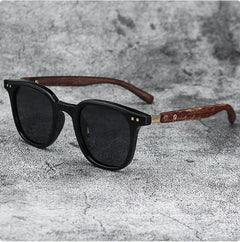 Unisex Retro Wood Grain Polarized Sunglasses