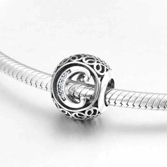 S925 Silver Beads w Stone Inlaid Alphabet