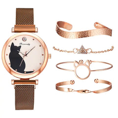 Fashionable Feline Watch Set for Women