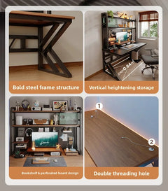 Ergonomic Gaming Desk w Built-in Bookshelf