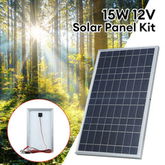 Waterproof Solar Panel 15W DC 12V Kit w Alligator Clip