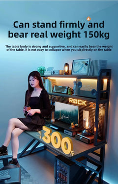 Ergonomic Gaming Desk w Built-in Bookshelf