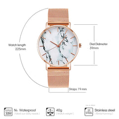 Women's Luxury Rose Gold Mesh Band Marble Watch