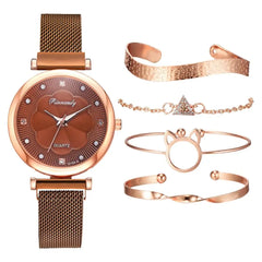 5-Piece Women's Luxury Magnet Buckle Watch & Bracelet Set