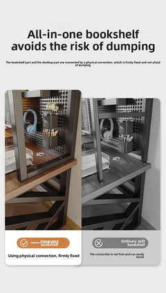 Ergonomic Gaming Desk w Built-in Bookshelf