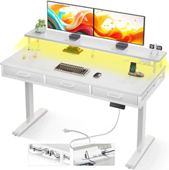 Electric Standing Desk w 3 Drawers & LED Lights