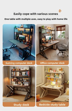 Ergonomic Gaming Desk w Built-in Bookshelf