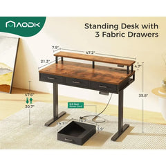 Electric Standing Desk w 3 Drawers & LED Lights