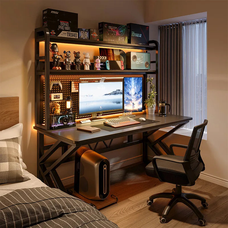 Ergonomic Gaming Desk w Built-in Bookshelf