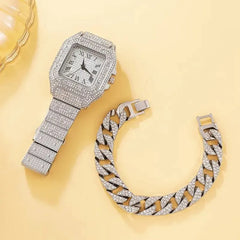 Women's Rhinestone Watch & Bracelet - 2-Piece Set