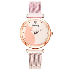 Fashionable Feline Watch Set for Women