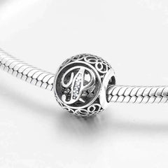 S925 Silver Beads w Stone Inlaid Alphabet