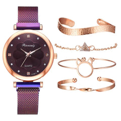 5-Piece Women's Luxury Magnet Buckle Watch & Bracelet Set