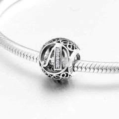 S925 Silver Beads w Stone Inlaid Alphabet