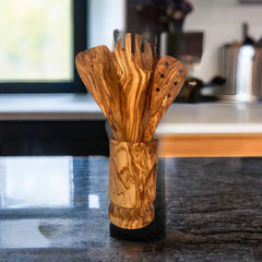 Olive Wood 6pc Kitchen Servers Set w Holder