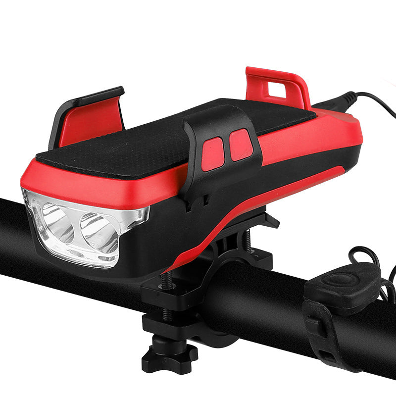 USB Rechargeable Bike Headlight w Phone Holder & Horn