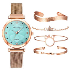 5-Piece Women's Luxury Magnet Buckle Watch & Bracelet Set