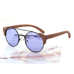 Custom Retro Round Frame Shades w Bamboo Details