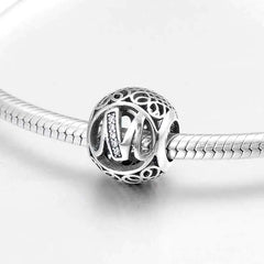 S925 Silver Beads w Stone Inlaid Alphabet
