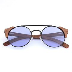 Custom Retro Round Frame Shades w Bamboo Details