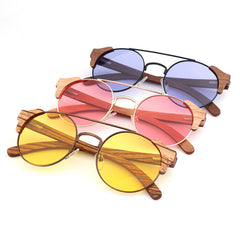 Custom Retro Round Frame Shades w Bamboo Details