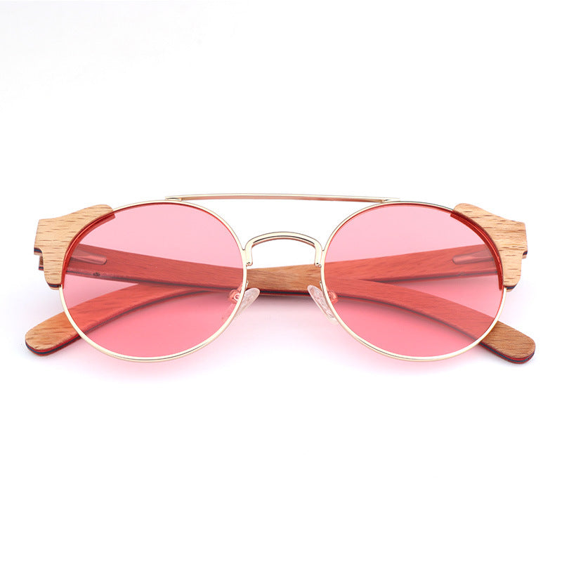 Custom Retro Round Frame Shades w Bamboo Details