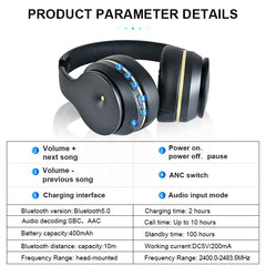 Foldable Active Noise Cancellation Bluetooth Headphones