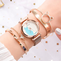 Fashionable Feline Watch Set for Women