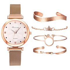 5-Piece Women's Luxury Magnet Buckle Watch & Bracelet Set