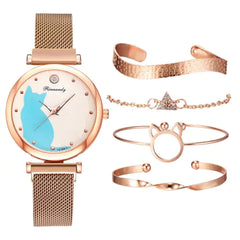 Fashionable Feline Watch Set for Women