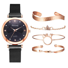 5-Piece Women's Luxury Magnet Buckle Watch & Bracelet Set