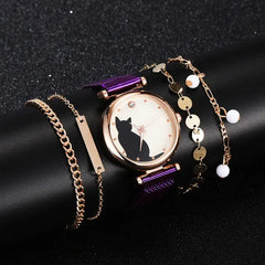 Fashionable Feline Watch Set for Women