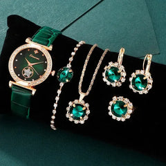 6-Piece Green Luxury Quartz Watch Set